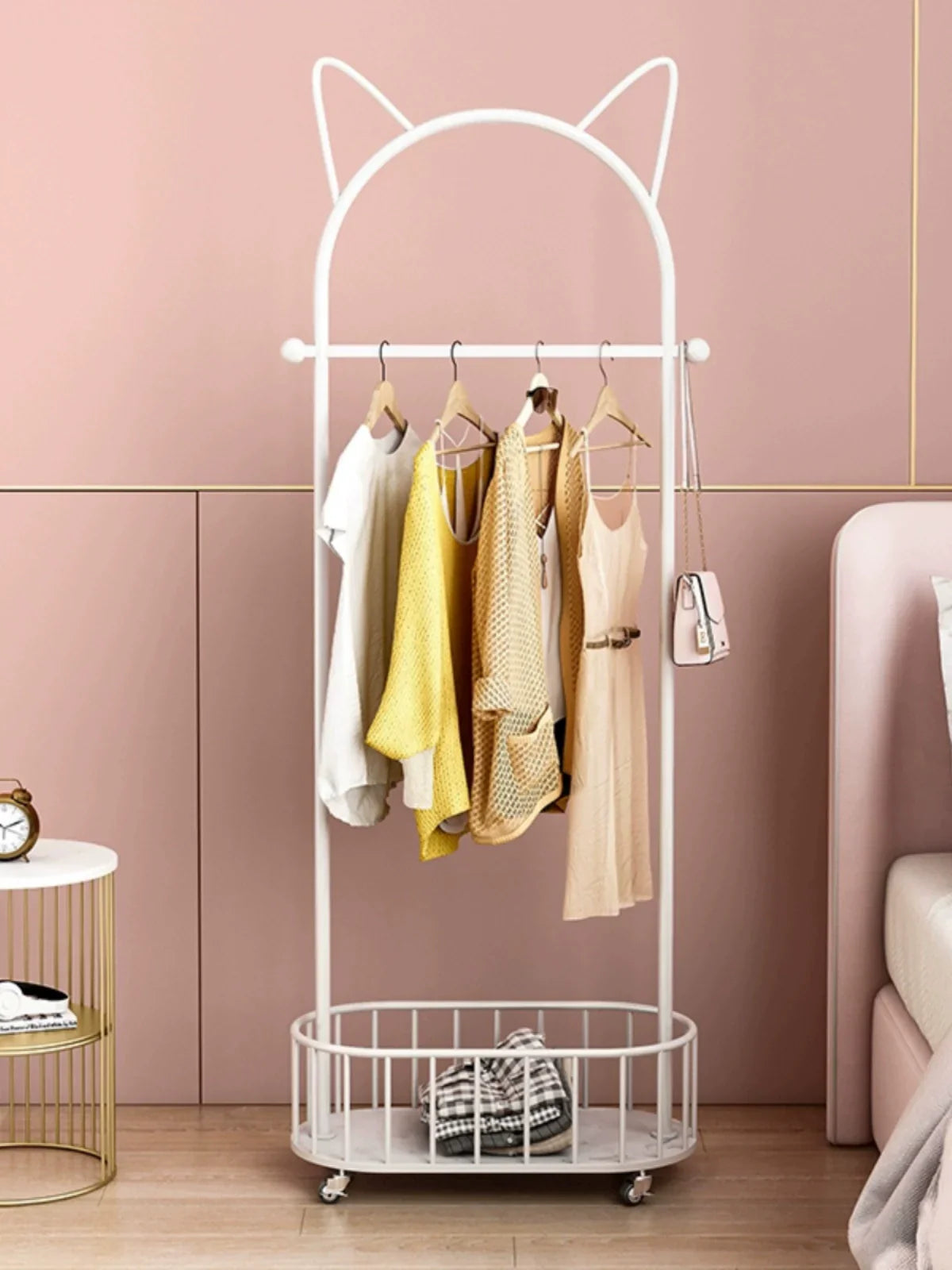 White Cat Ears Nordic Clothes Hanger with Basket-1