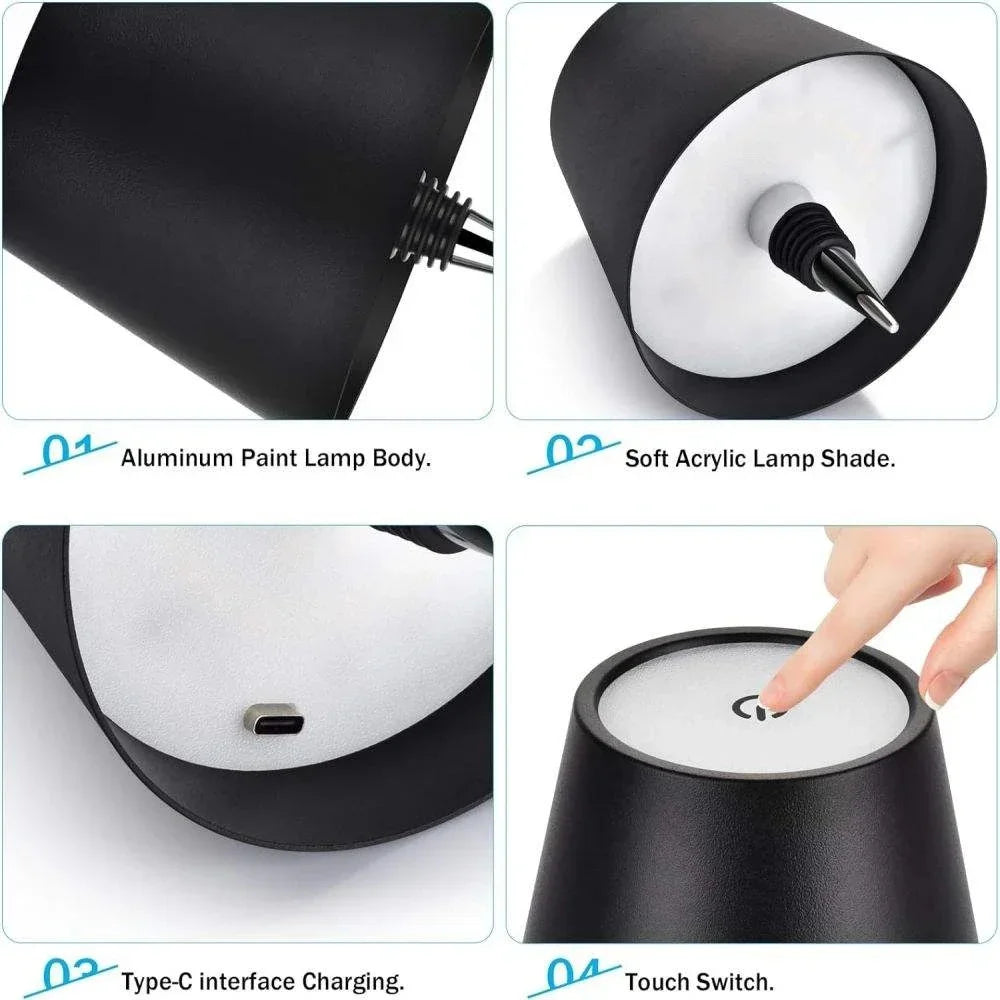 USB Charge Bottle Table Lamp Touch Control of 3 Colors and Stepless Dimming Night Lamp Suitable for Bar Wine Bottles Desk Lights