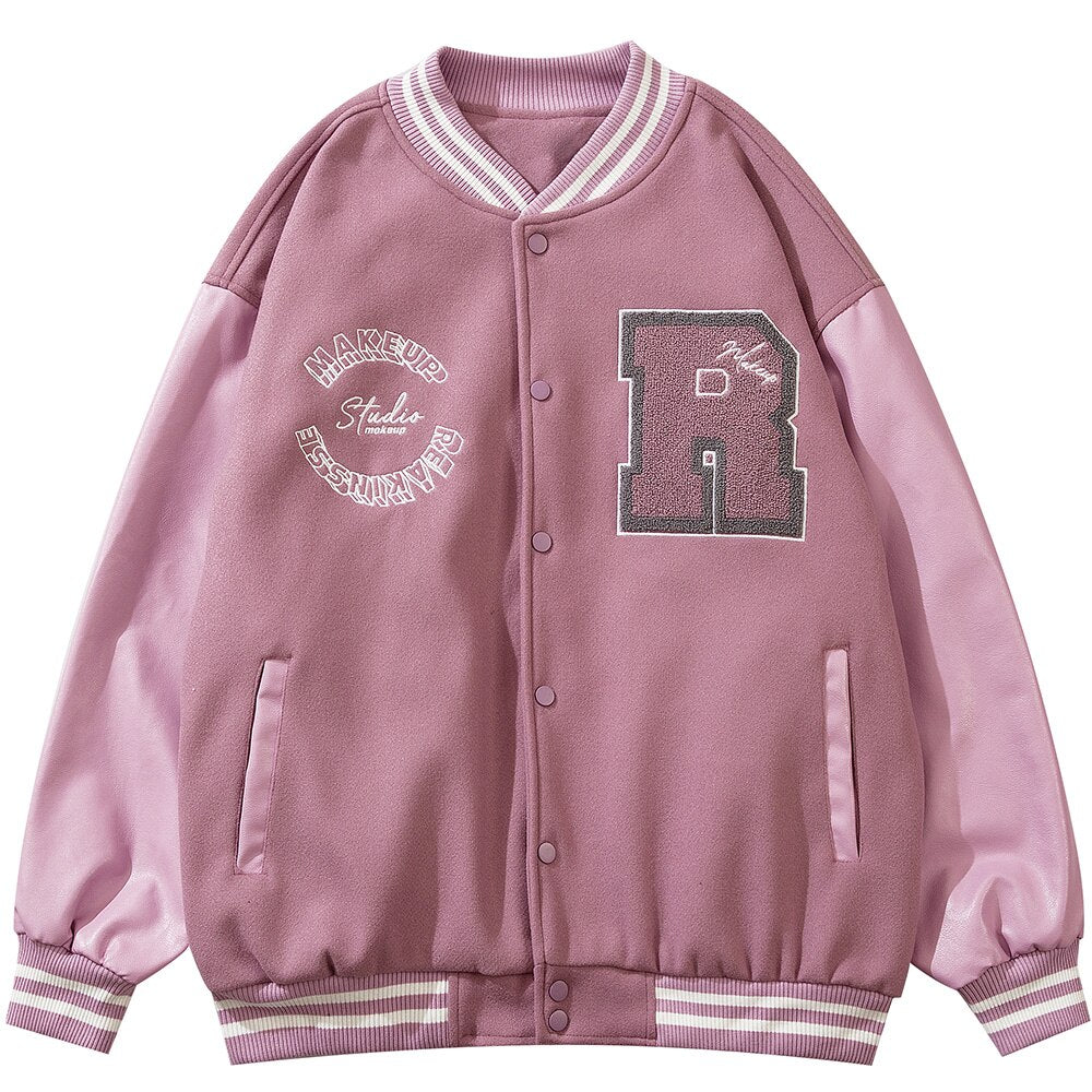 Varsity Jacket Men Leather Patchwork Letter Patch Baseball Coats Harajuku All-match Casual College Style Bomber Outwear