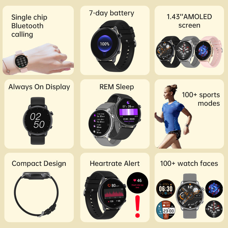 Smart Watch(Answer/Make Call) Amoled 1.43" Smartwatch for Men Women IP68 Waterproof, 100+ Sport Modes, Fitness Activity Tracker