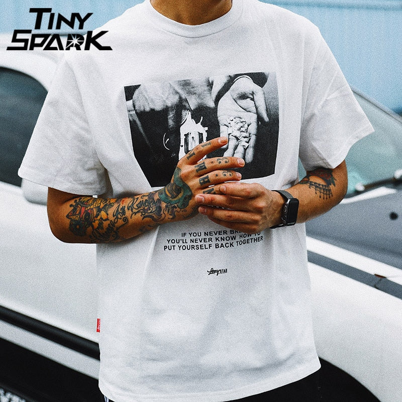 Men Hip Hop T Shirt Streetwear Angry Dog Print Harajuku Tshirt Loose HipHop Oversize T-shirt Long Sleeve Tops Tees Cotton