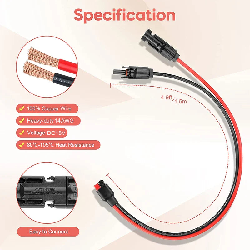 14AWG 5FT Solar Panel Adapter Cable – Works with Anderson Connectors & Portable Solar Generators