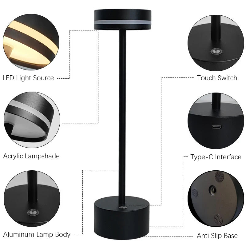 Touch Small Night Light LED Aluminum Material Desk Light Adjustable Brightness Table Lamp for Gift Bedroom Camping Home Decor