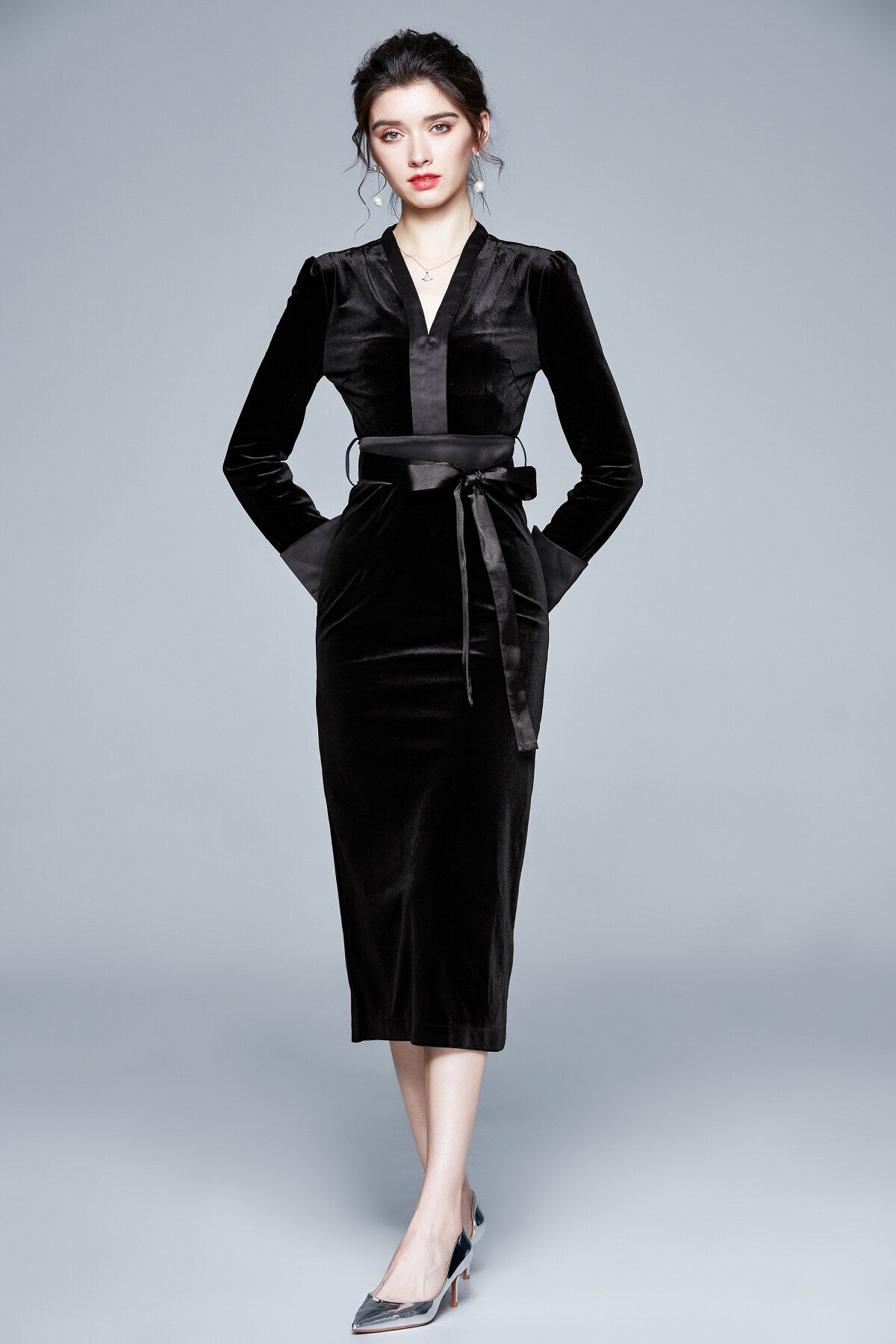 Black Velvet Kimono Dress