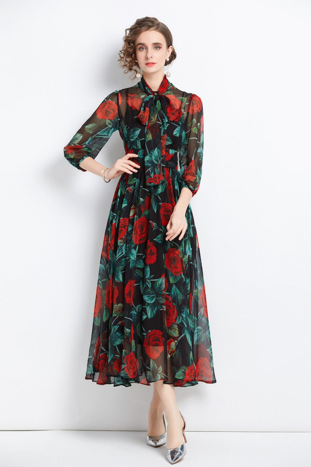 Flowy Floral Chiffon Vacation Dress