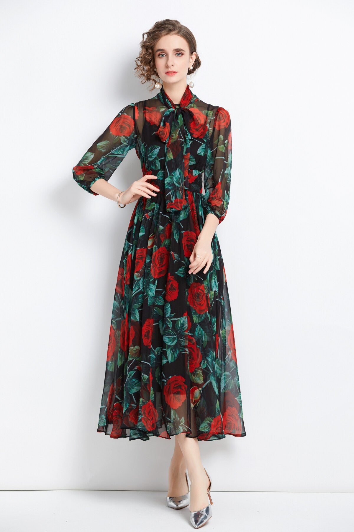 Flowy Floral Chiffon Vacation Dress