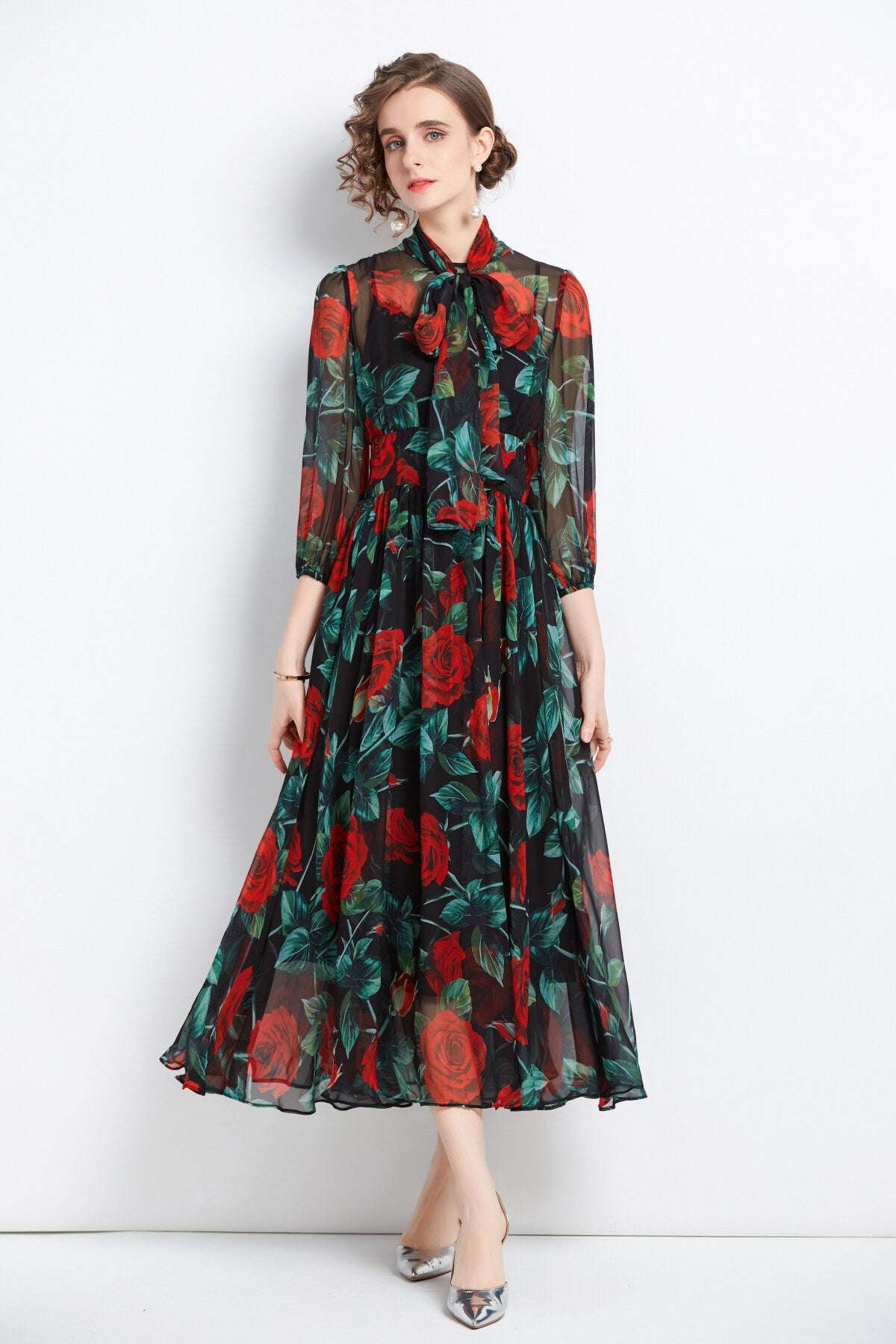 Flowy Floral Chiffon Vacation Dress