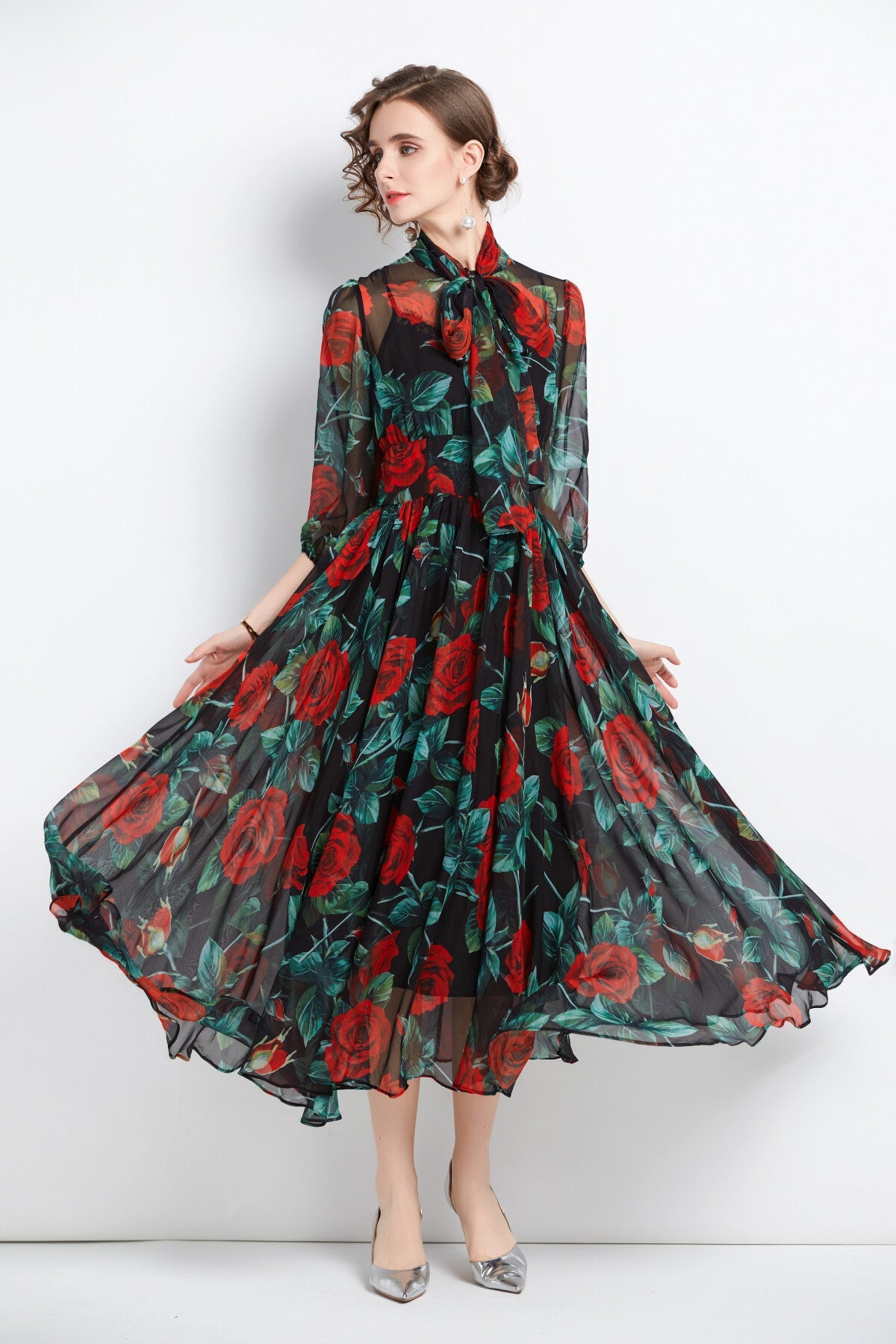 Flowy Floral Chiffon Vacation Dress