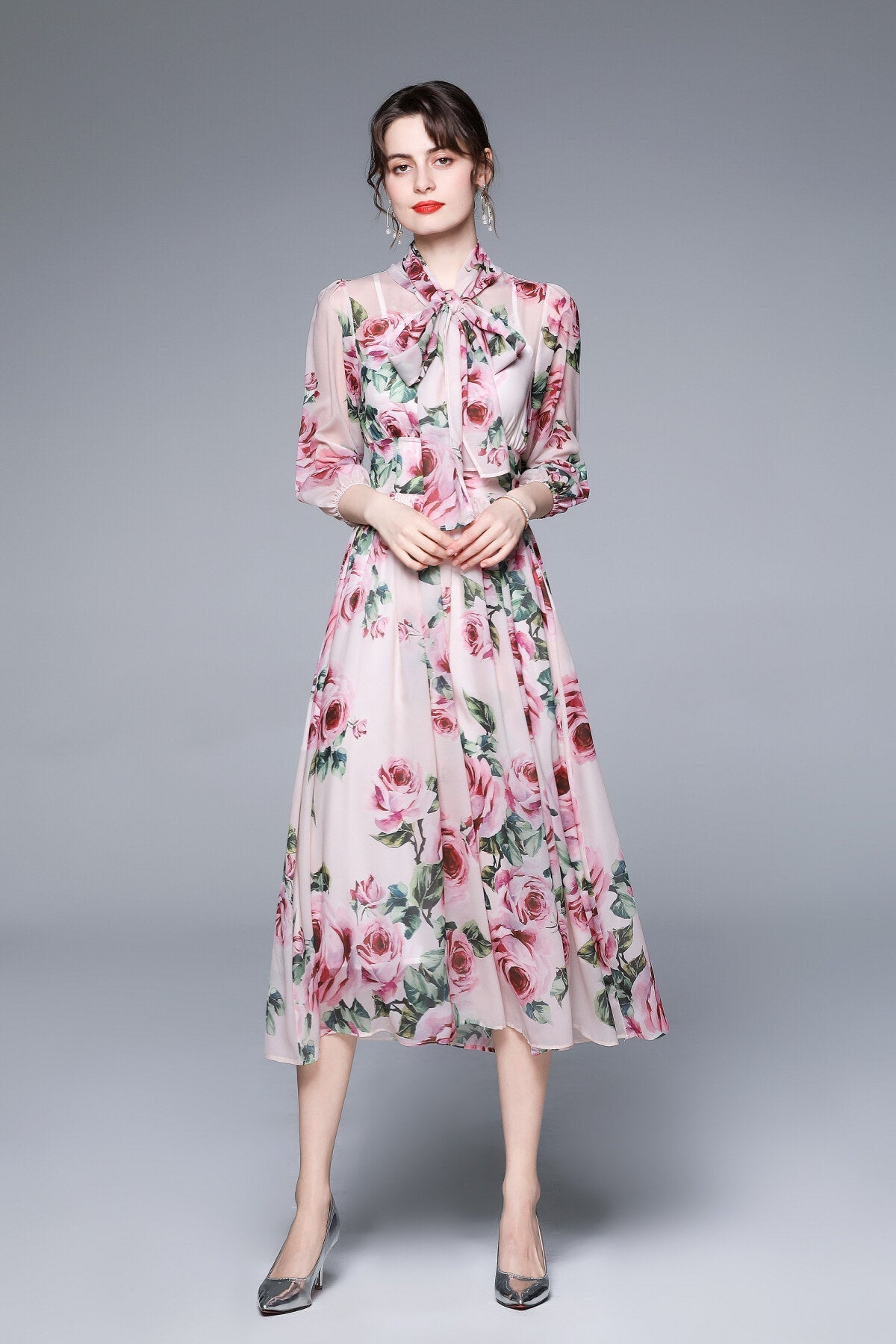 Flowy Floral Chiffon Vacation Dress
