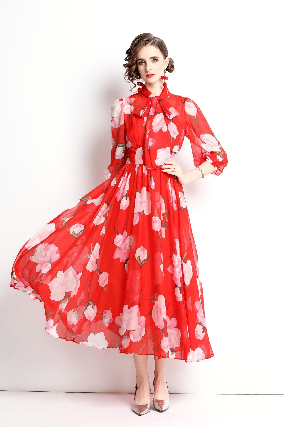 Flowy Floral Chiffon Vacation Dress
