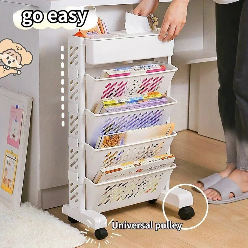 Storage Rack Bookshelf Table with Removable Wheels