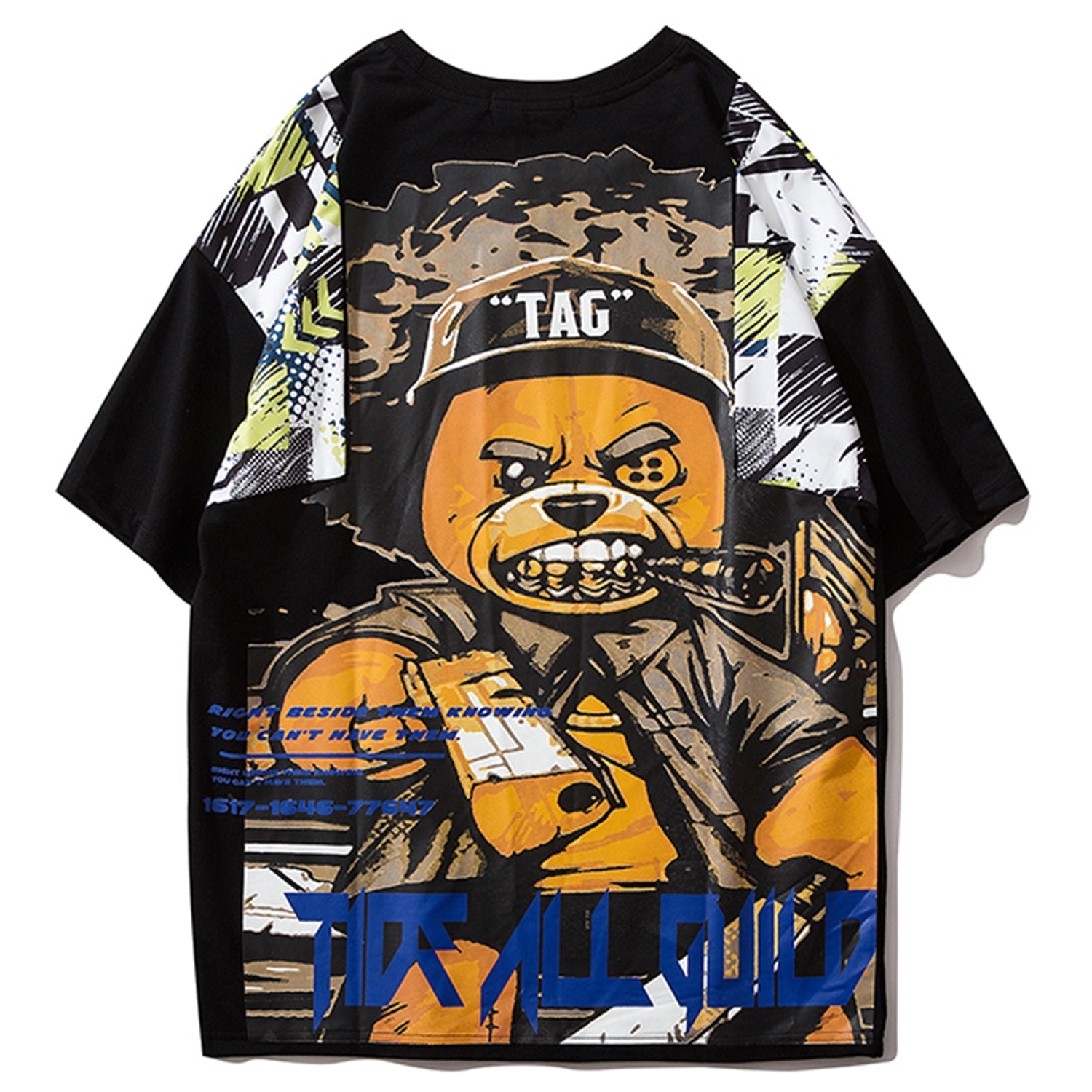 Hip Hop T Shirt Men Harajuku Streetwear Ferocious Bear Print Patchwork Tops Casual Cotton Short Sleeve Tees
