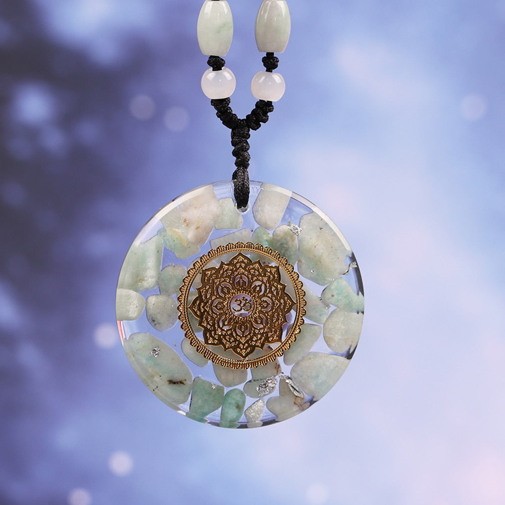 Amazonite Necklace Orgonite Energy Pendant Resin Jewelry Handcraft Pendant Gathering Wealth Brings Good Luck Woman Necklace