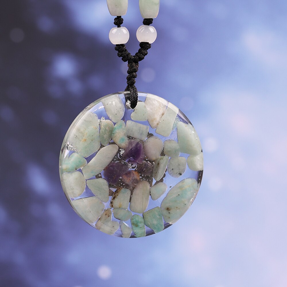 Amazonite Necklace Orgonite Energy Pendant Resin Jewelry Handcraft Pendant Gathering Wealth Brings Good Luck Woman Necklace
