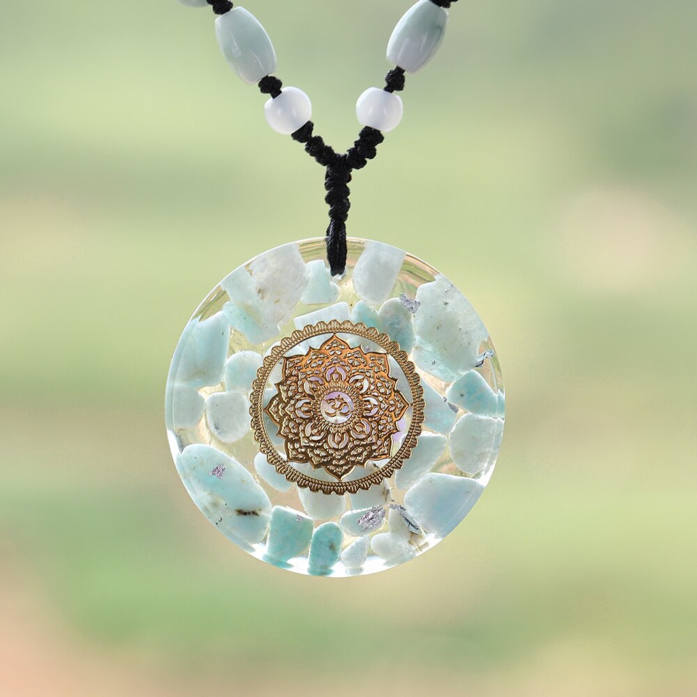 Amazonite Necklace Orgonite Energy Pendant Resin Jewelry Handcraft Pendant Gathering Wealth Brings Good Luck Woman Necklace