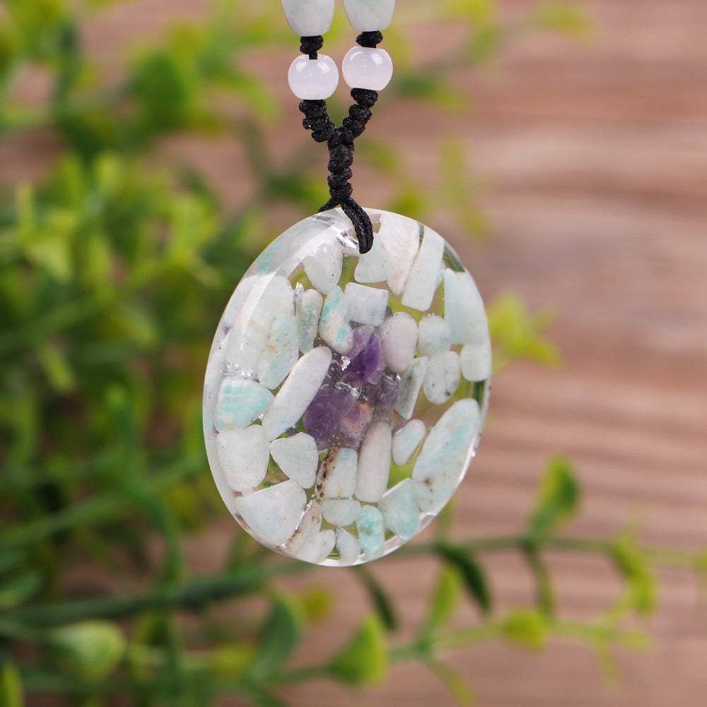 Amazonite Necklace Orgonite Energy Pendant Resin Jewelry Handcraft Pendant Gathering Wealth Brings Good Luck Woman Necklace