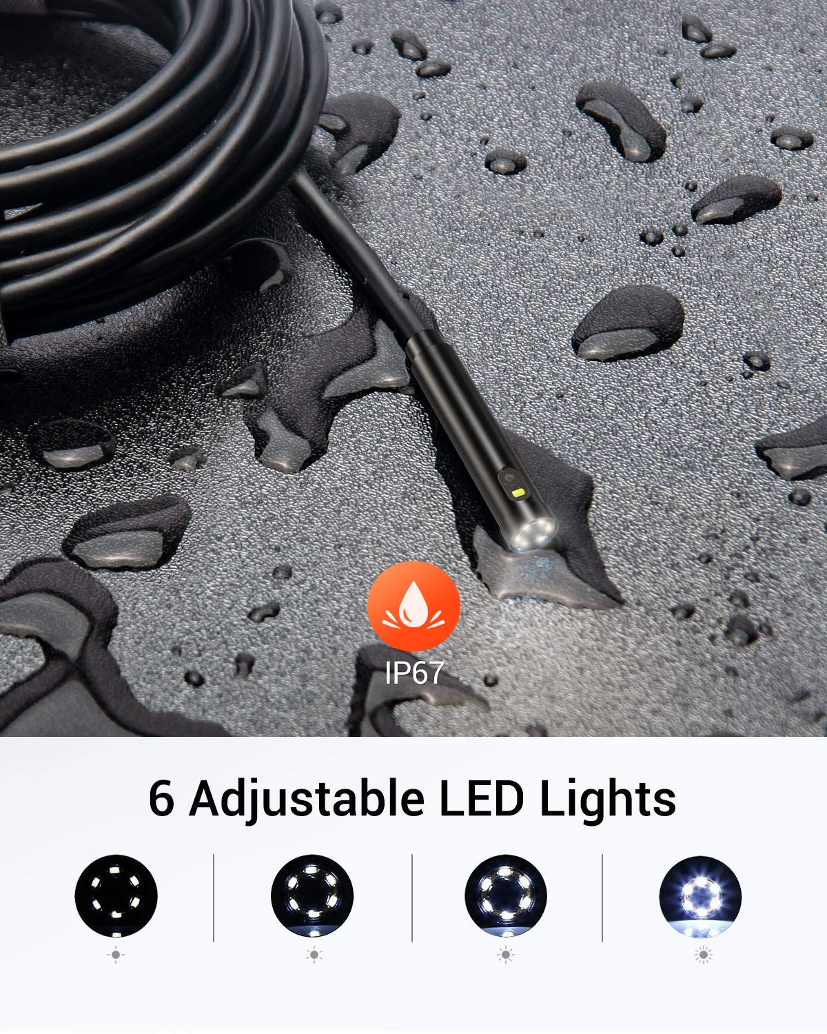 8.5mm WIFI Endoscope 5.0MP Zoom Camera IP67 Waterproof Inspection Borescope for Android iOS PC 6 LEDs Adjustable