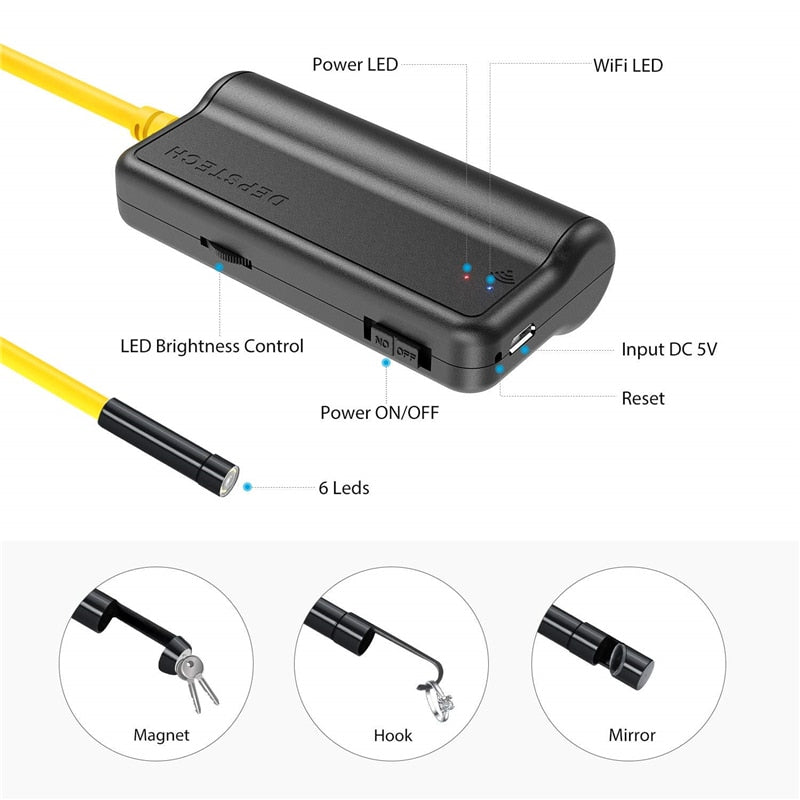 8.5mm WIFI Endoscope 5.0MP Zoom Camera IP67 Waterproof Inspection Borescope for Android iOS PC 6 LEDs Adjustable