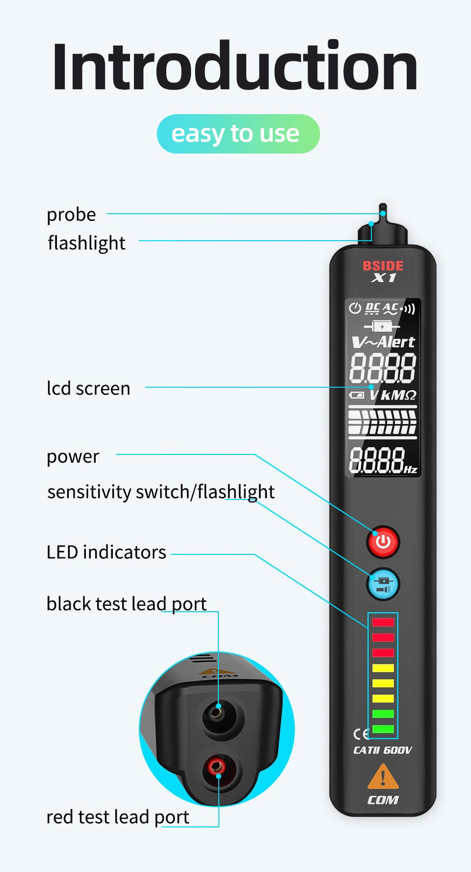 Non-contact Voltage Detector Multimeter X1 Intelligent test pencil Large screen EBTN Electric tester Live wire Meter