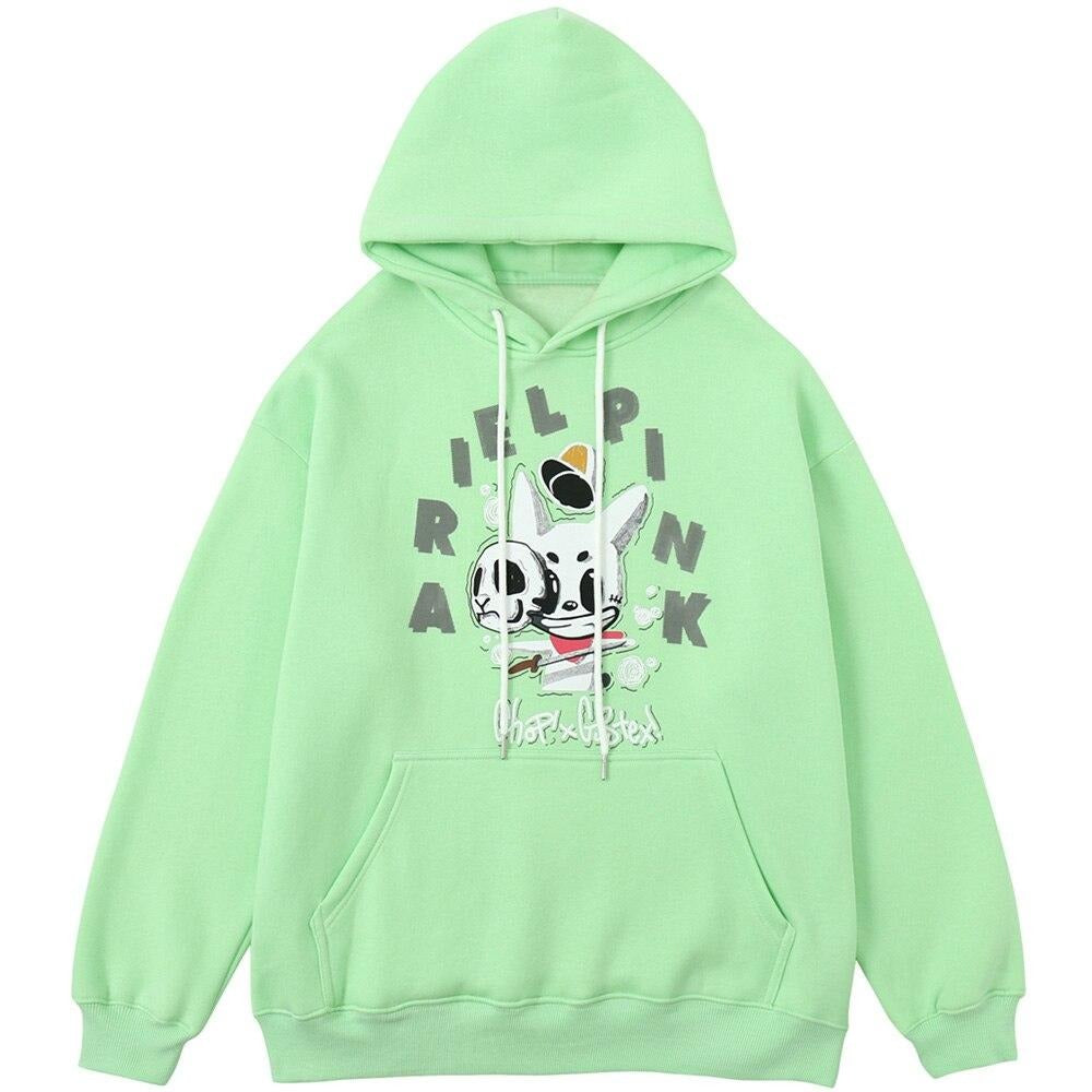 Hoodie Men Cute Dog Skull Harajuku Letter Fleece Pullovers Varsity Youthful Fashion Casual Loose Tops Streetwear Couple