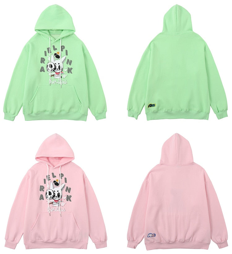 Hoodie Men Cute Dog Skull Harajuku Letter Fleece Pullovers Varsity Youthful Fashion Casual Loose Tops Streetwear Couple