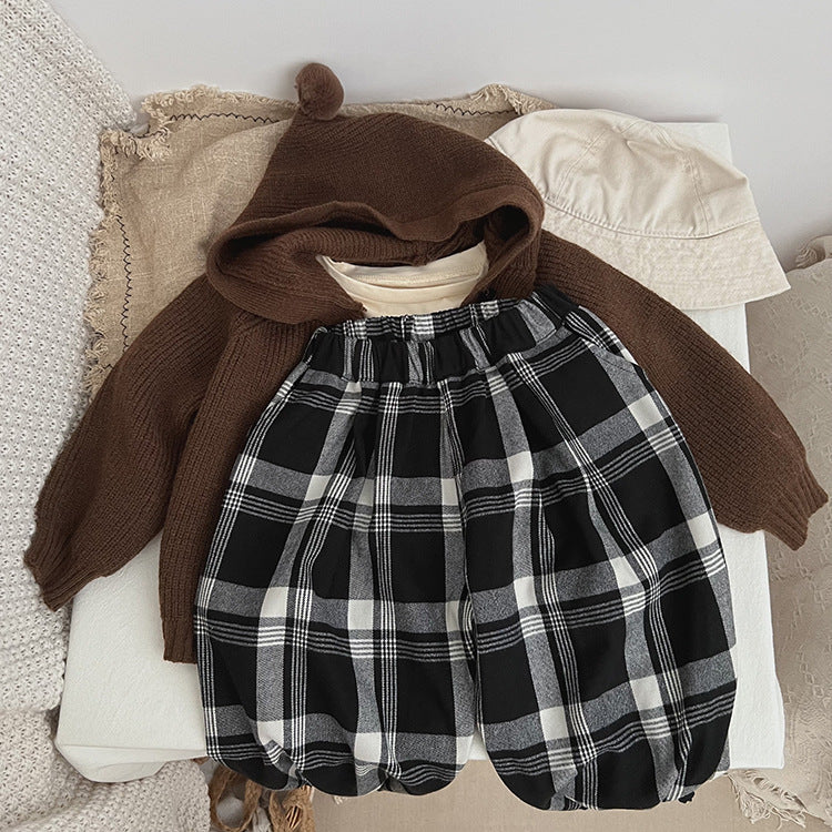 Baby Classic Plaid Pattern Loose Cotton Trousers