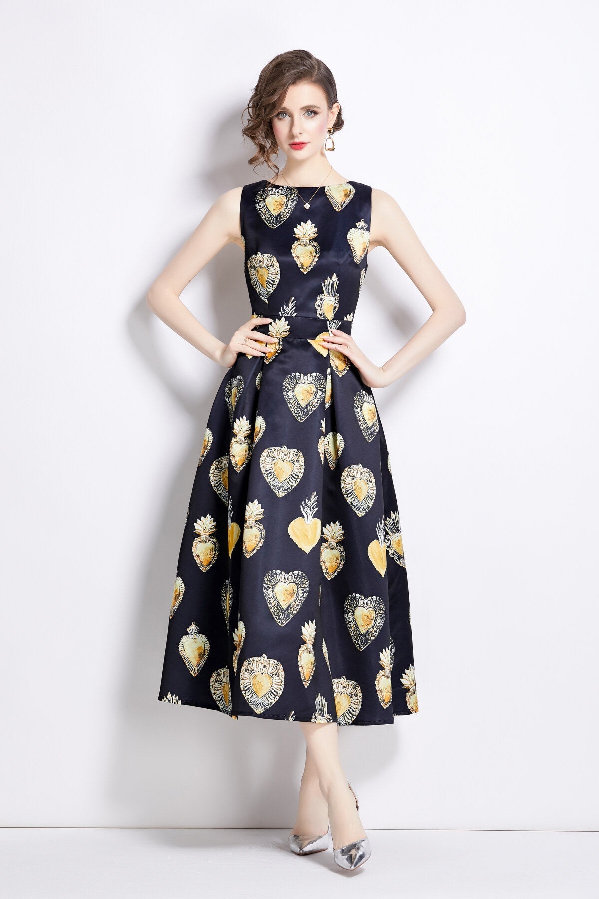Sleeveless High Waisted A Line Tea Dress