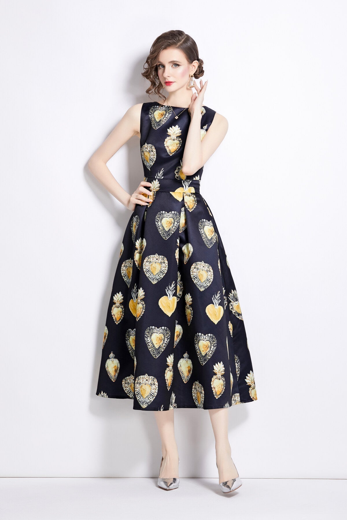Sleeveless High Waisted A Line Tea Dress