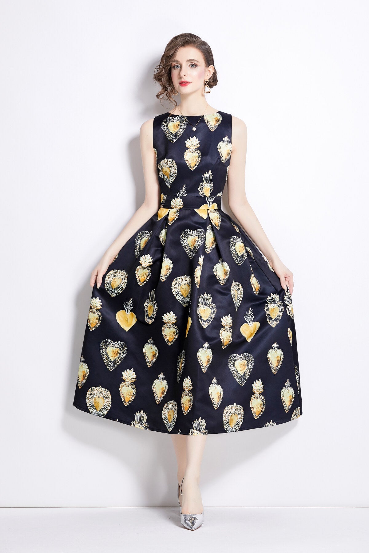 Sleeveless High Waisted A Line Tea Dress