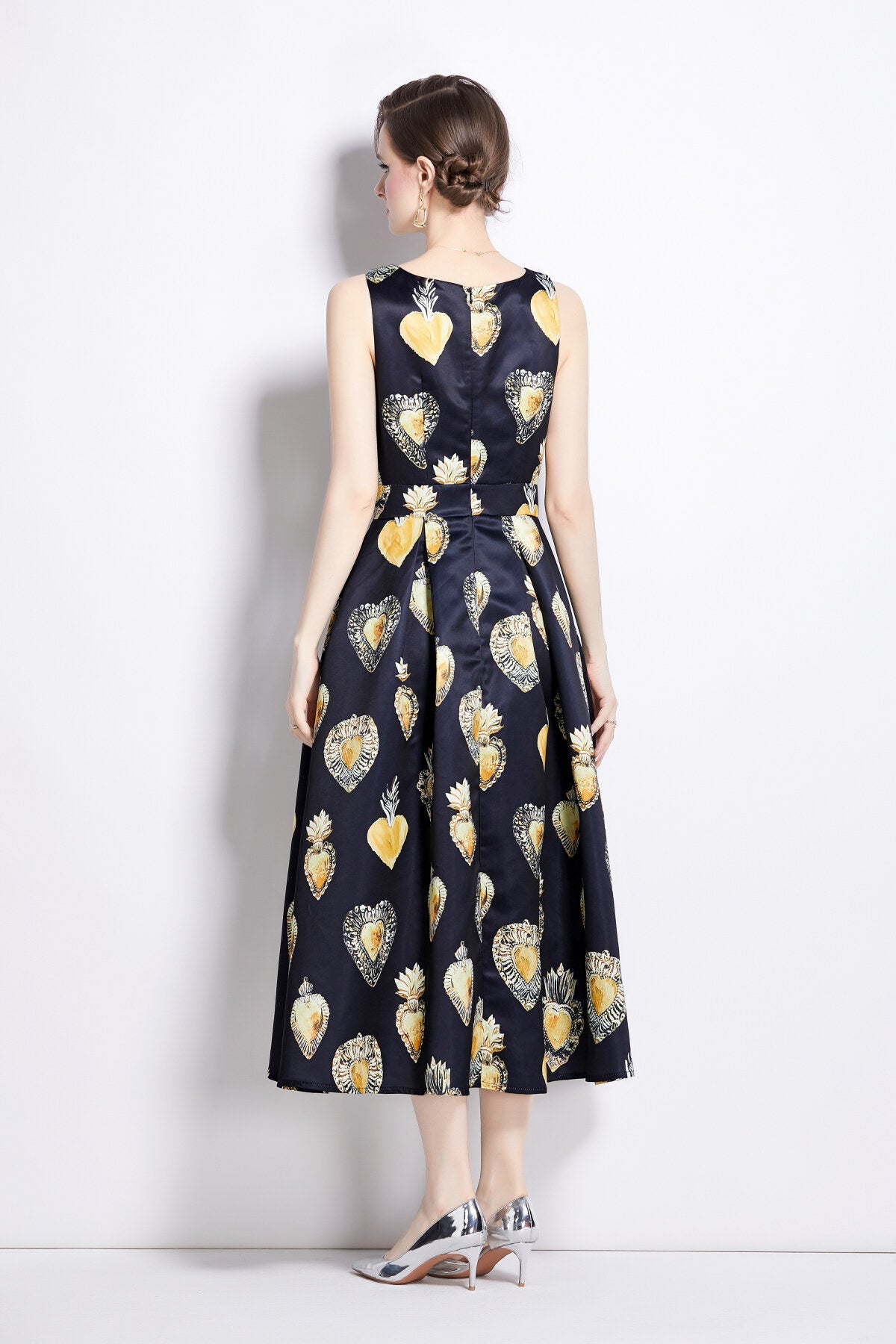 Sleeveless High Waisted A Line Tea Dress
