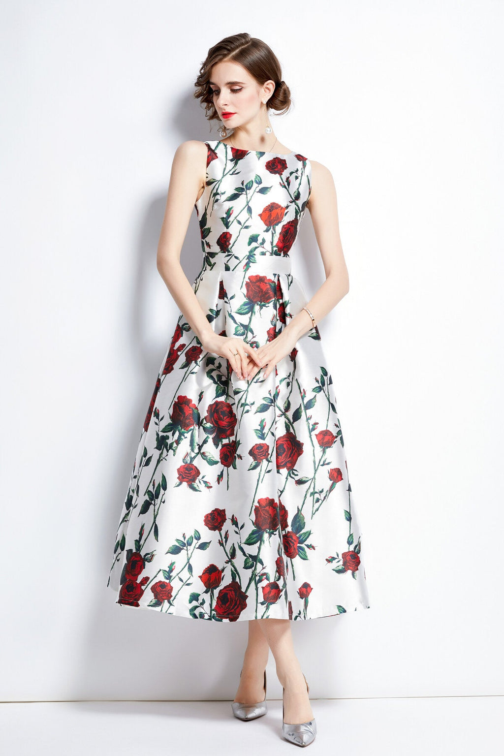 Sleeveless High Waisted A Line Tea Dress