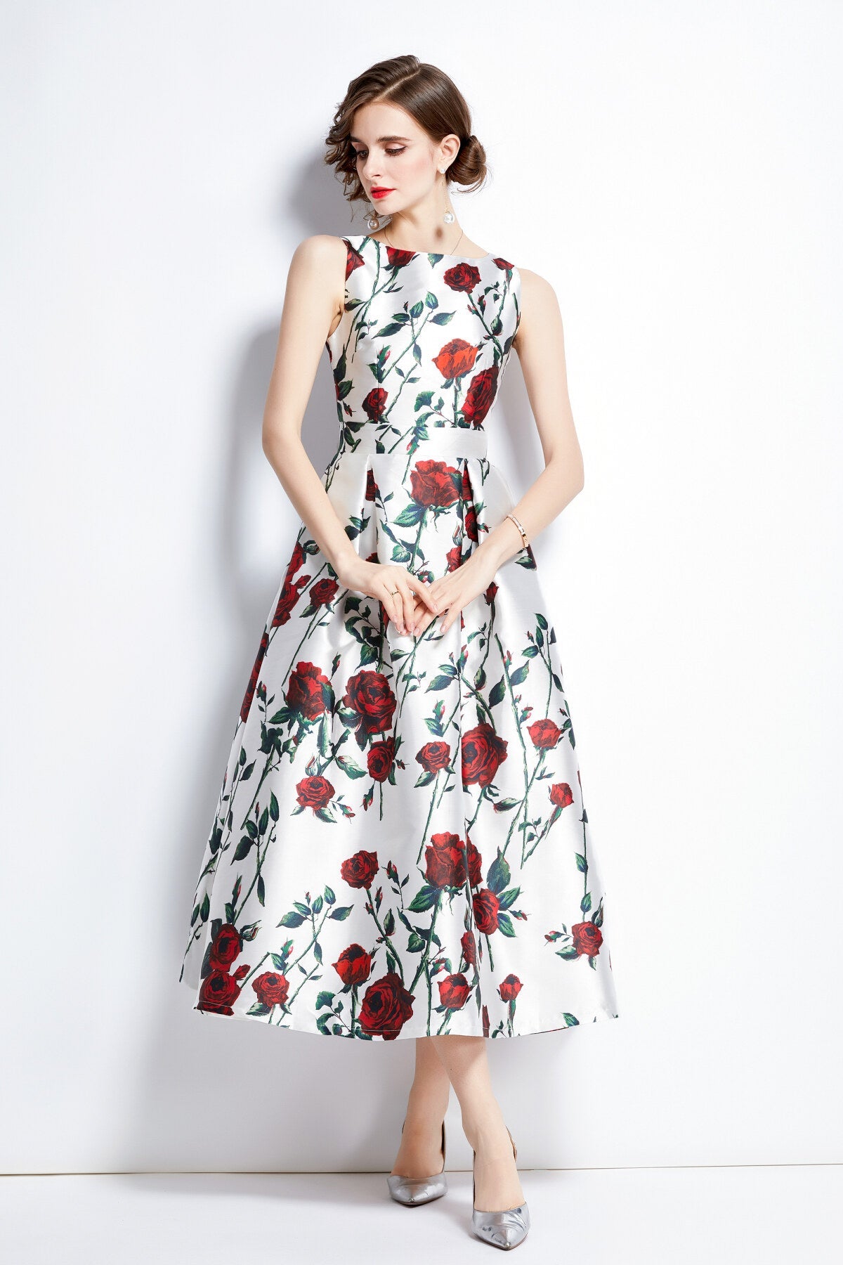 Sleeveless High Waisted A Line Tea Dress