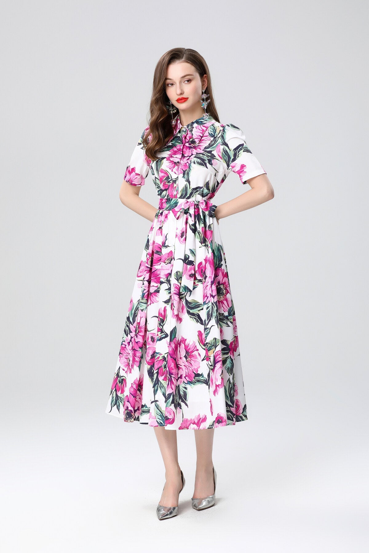 Summery Floral Midi Shirt Dress