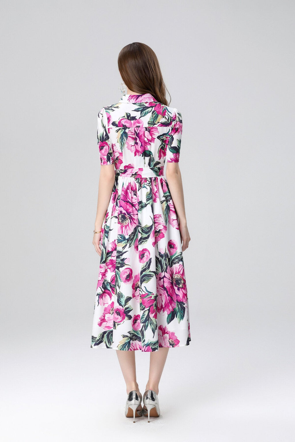 Summery Floral Midi Shirt Dress