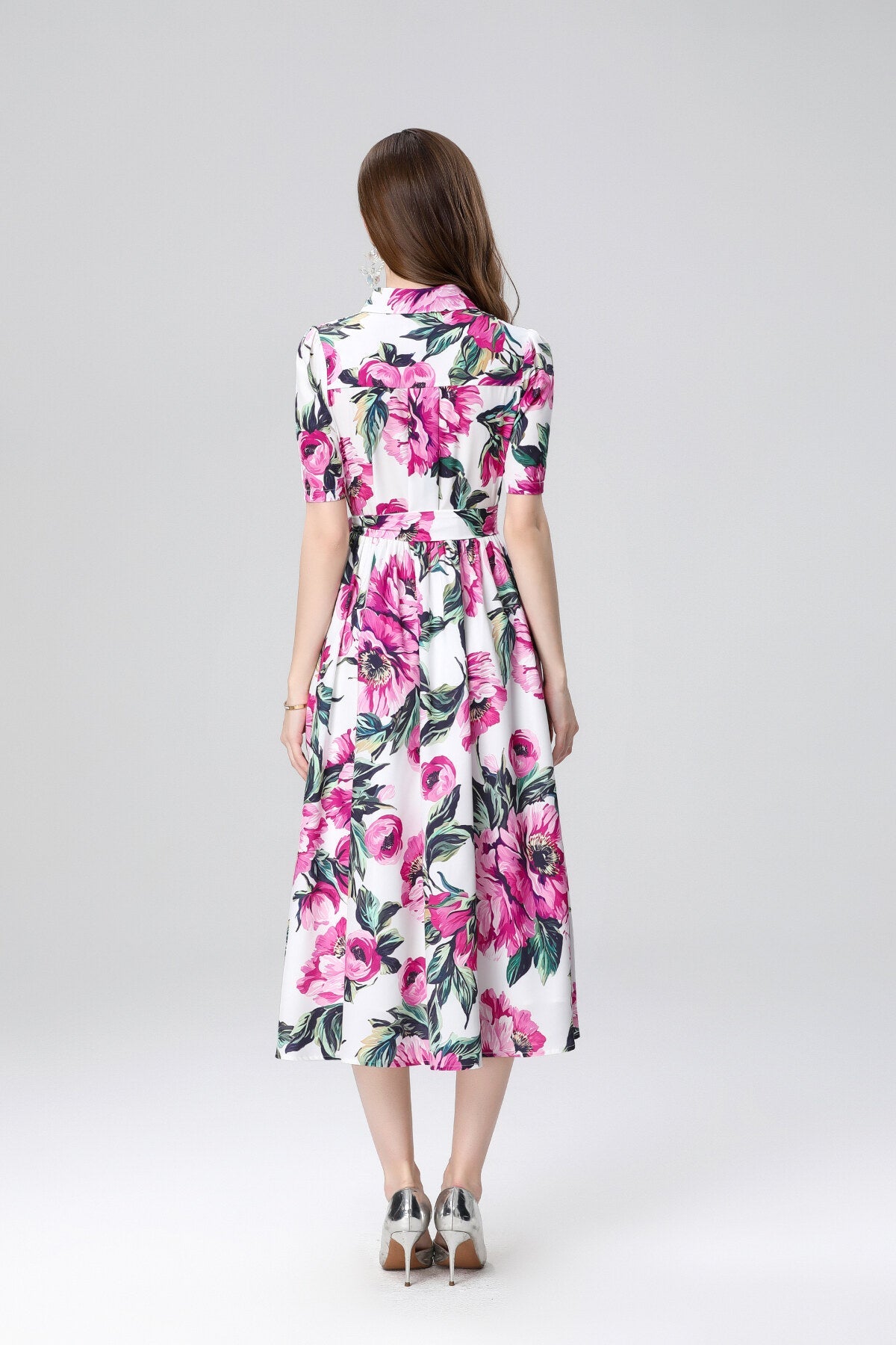 Summery Floral Midi Shirt Dress